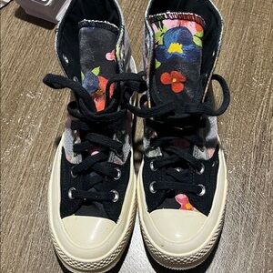 Converse Floral High-Top Sneakers - Black and Cream
